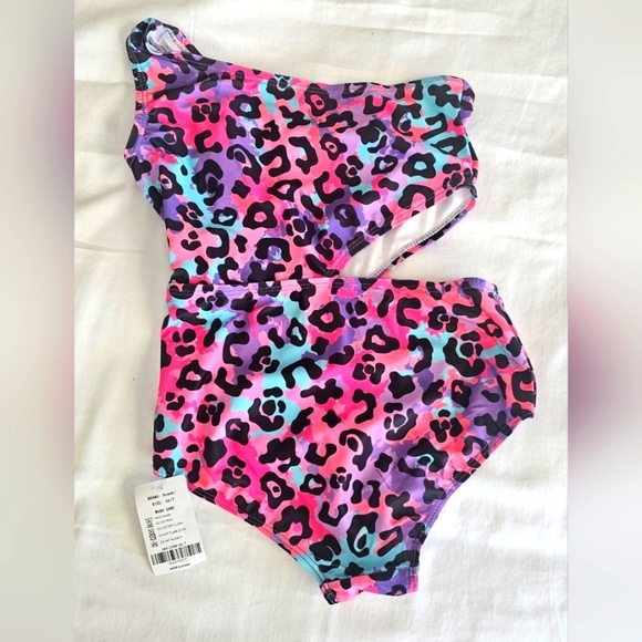 78.🆕Size 6X/7 Neon Leopard Print One-Shoulder Cutout Swimsuit  NWT - Picture 2 of 3